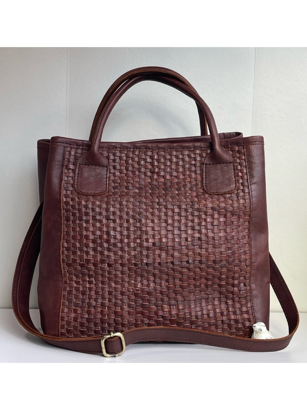 Artisan Woven Genuine Leather Tote Crossbody Bag
